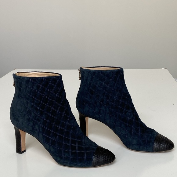 Chanel Navy Suede & Black Python Ankle Boots - Fall 2016 - Picture 4 of 9
